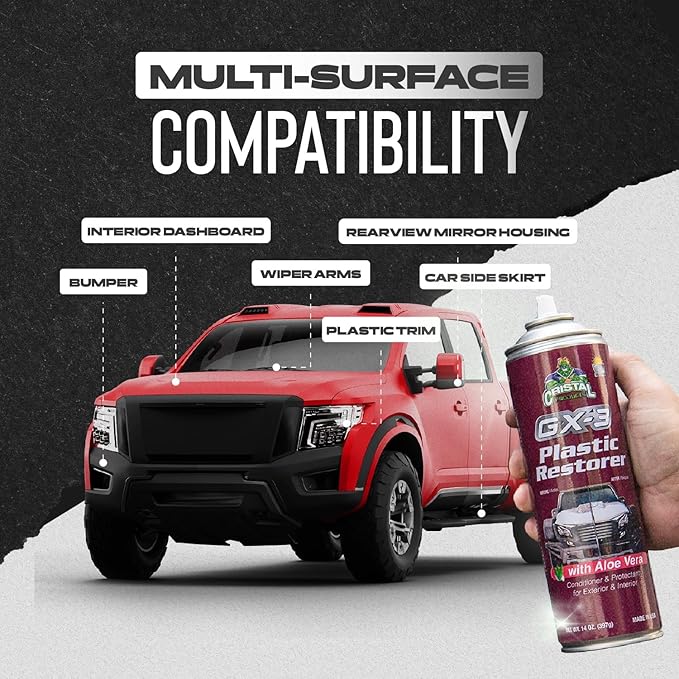 GX-3 Plastic Restorer – Black Plastic Restorer for Cars & Automotive Trim Restorer – Interior Car Cleaner & Exterior Faded Plastic, Vinyl & Rubber Renewer with Aloe Vera 12PK (14 fl oz)