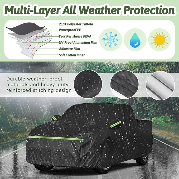 Car Cover for Ford F150 Super Crew Cab 5.5ft Bed, 6 Layers Waterproof All Weather Car Cover with Door Zipper & Cotton Lining for F150 XL/XLT/Lariat/King Ranch/Limited/Platinum/Tremor(5.5ft Bed)