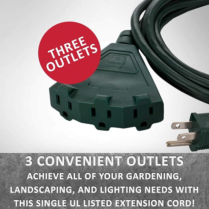 Holiday Lighting Outlet 6-Foot Green Extension Cord, 3-Prong Indoor & Outdoor Splitter, Perfect for Landscape Lighting