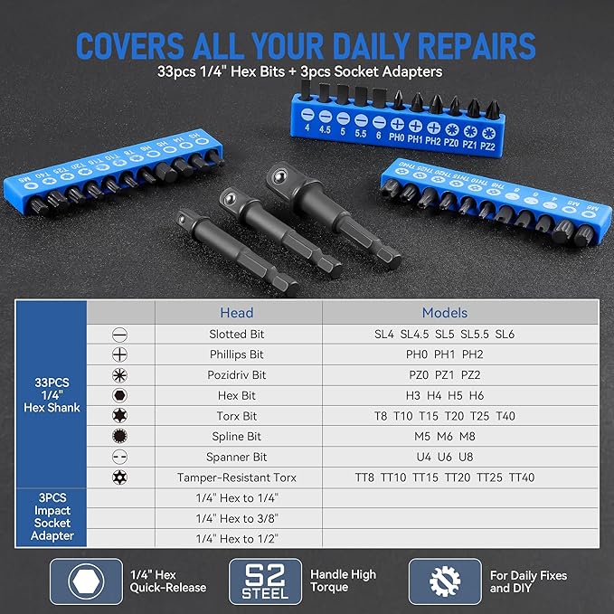 78-Piece Impact Socket Extension Set, 1/4", 3/8" & 1/2" Drive, Includes Socket Adapters, Ratchet Extension Bars, Swivel Joints, Couplers & 57 Impact Bits
