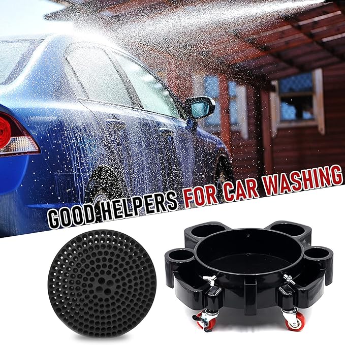 Bucket Dolly w/Grit Trap,5 Gallon Car Wash Bucket Roller with 5 Rolling Swivel Casters,Heavy Duty Rolling Bucket Dolly Removable Bucket Mover for Car Washing Detailing Smoother Maneuvering (Black)