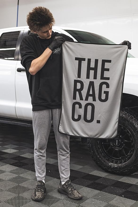 The Rag Company - Slim Dryer Towel - Ultra-Absorbent Korean Microfiber, Suede Edge, Car Drying Towel. 25" x 35" Grey