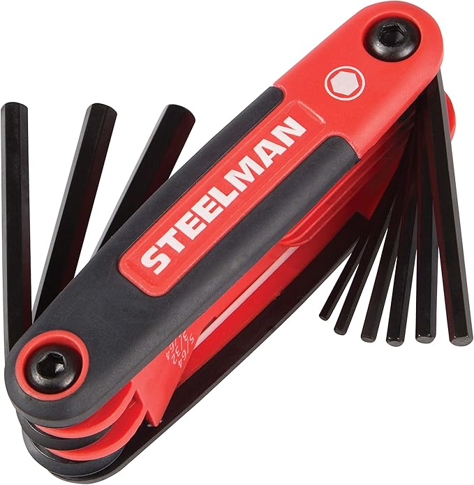 Steelman 3-Piece Set Folding Hex Key Wrench Tools, SAE, Metric, and Torx Allen Wrench Sets, Chamfered Ends, Rubberized Grip