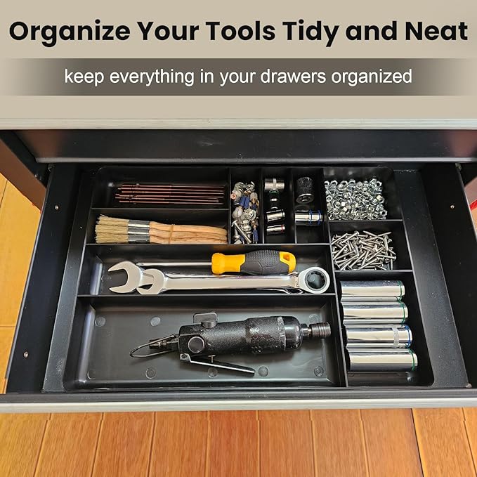 10-Compartments Tool Organizer Tray, Tool Drawer Organizer Tray, Tool Box Organizer, Stackable Toolbox Organization Holder for Small Parts, Bolts and Batteries (1, Black)