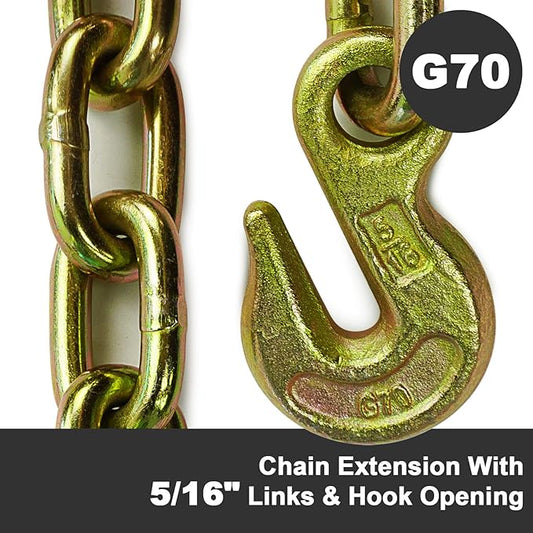 Heavy-Duty Tie Down Ratchet Straps with Chain Ends with Grab Hook, 2‘’ X 27ft, 10,000 lbs Break Strength, Ratchet Strap with Chain Anchors Ideal for Securing Cargo to Flatbed Trailer, 2 Pack