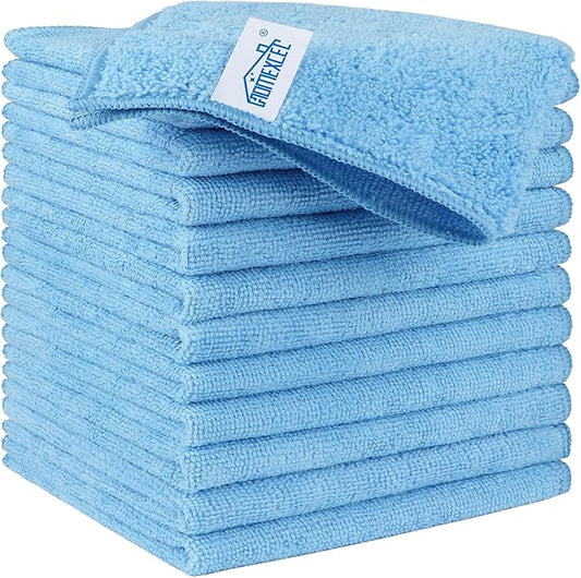 HOMEXCEL Blue Microfiber Cleaning Cloth, 12 Pack Premium Microfiber Towels for Cars, Lint Free, Scratch-Free, Highly Absorbent, Reusable Cleaning Rags for Car, Household, Kitchen, Window,11.5"X11.5"