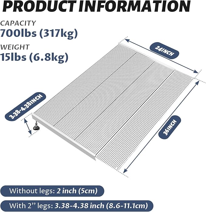 Aluminum Threshold Ramp for Doorways, 24"x36" Adjustable Ramp for 2"-4.5" Rise, Wheelchair Ramp with Non-Slip Mat, Ramps for Wheelchairs for Home, Threshold Ramps for Doorways