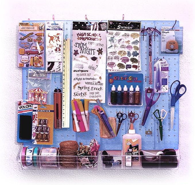 Azar Displays 900945-BLU The DIY Multi-purpose 70-piece Pegboard Wall Organizer Kit with Two Panels and Accessory Assortment, Panel Sizes: 13.5” W x 22” H each, Blue