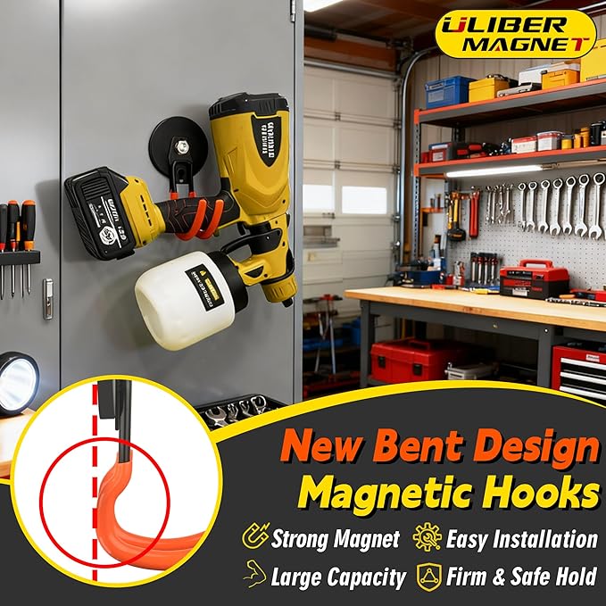 ULIBERMAGNET New Upgraded Ultra-Strong Magnetic Hooks,2 Pack Heavy Duty Ultimate Magnetic Hooks with 40LB Hold for Extension Cord, Hose, Rope, D-Handle Tools, Garden Tools (Orange/3.46inch)