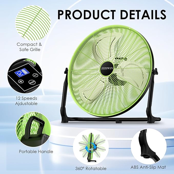 18'' Rechargeable Battery Operated Floor Fan, Portable Cordless Camping Fan Outdoor, Long Lasting Battery Powered Fan, 360° Tilt, Wireless, USB Output, for Home Gazebo Greenhouse Outside Gym
