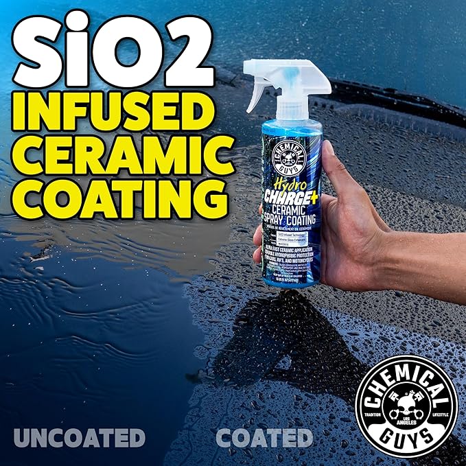 HydroCharge Ceramic Spray Coating - The Ultimate Nano Ceramic Spray Protectionwith Chemical Guys MIC_506_03 Professional Grade Premium Microfiber Towels, Gold 16" x 16", Pack of 3