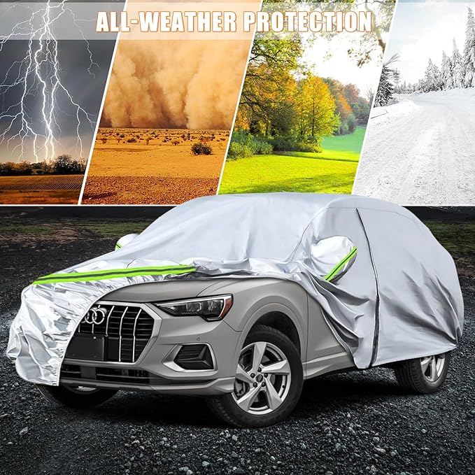 Waterproof Car Covers Replace for 2012-2025 Audi Q3, 6 Layers Silver All Weather Custom-fit Car Cover with Zipper Door & Windproof Bands for Snow Rain Dust Hail Protection