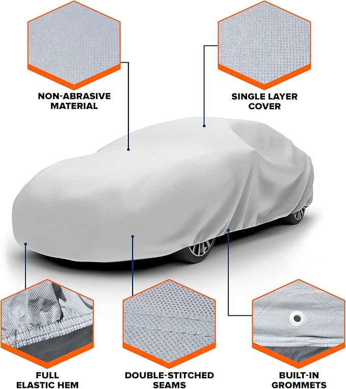 Budge Lite Car Cover Dirtproof, Scratch Resistant, Breathable, Dustproof, Car Cover Fits Sedans up to 200", Gray (Pack of 2)