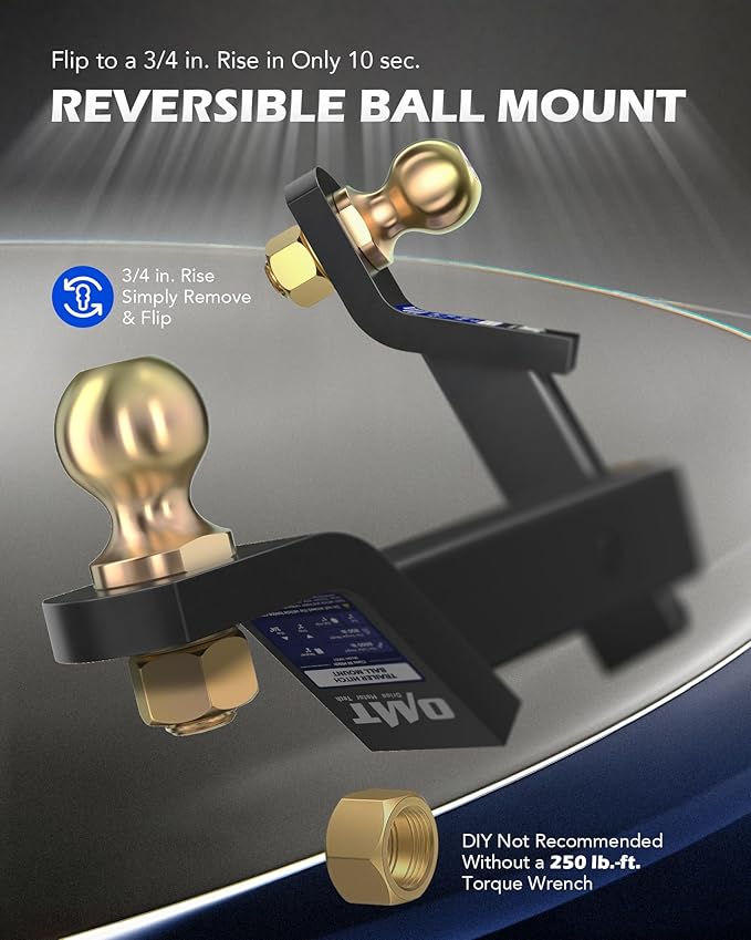 Orion Motor Tech Trailer Hitch Ball Mount, for 2" Receiver with 2" Ball 2" Drop 8000 lb. Towing Capacity, Heavy-Duty Tow Hitch Reversible Ball Hitch for Truck Boat RV Cargo with Hitch Pin & Clip