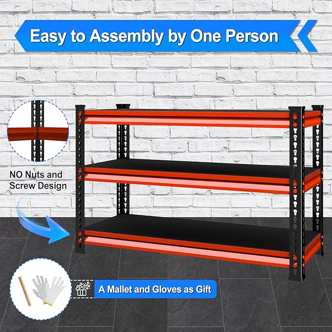 48" W Garage Shelving Heavy Duty, 1500LBS Loads Adjustable Garage Storage Shelves, 3-Tier Metal Shelving Units and Storage Racks, Industrial Utility Shelf,48" Wx18 Dx39 H,Red