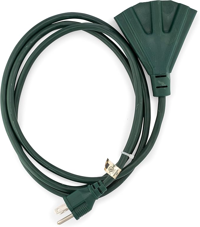 Holiday Lighting Outlet 6-Foot Green Extension Cord, 3-Prong Indoor & Outdoor Splitter, Perfect for Landscape Lighting