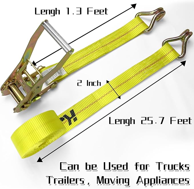 4 Pack 2" x27' Ratchet Strap Tie Down 10000lbs J Hook,Heavy Duty Tie-Down Ratcheting Cargo Truck Straps Wire Hook Ends, J-Hook Ratchet Strap TieDowns KJE