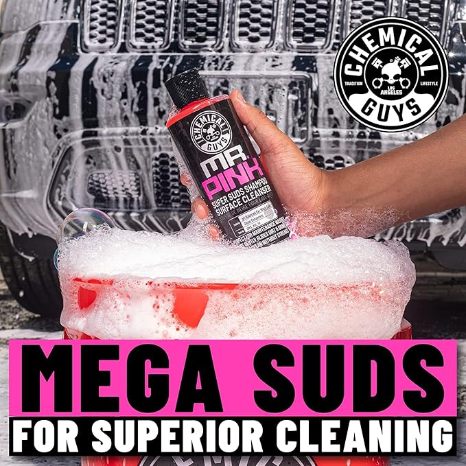 Chemical Guys Mr. Pink Car Wash Soap & Chenille Wash Mitt Kit - 16 oz High Foaming Auto Shampoo with Plush Microfiber Mitt - Safe for Cars, Trucks, Motorcycles, and RVs - Scratch-Free Cleaning Combo