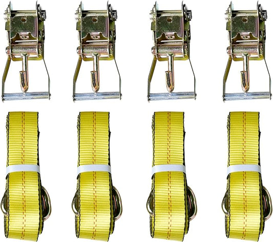 12pc Combo Lasso Wheel Lift Straps 2" Ratchets J Finger Hooks Tow Truck Tie Down - Yellow