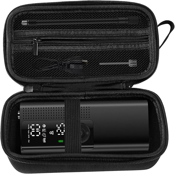 Case for Airmoto for MODARI Tire Inflator Portable Air Compressor Case,120 PSI Air Pump,Car Tire Pressure Gauge (120 150 PSI) Storage Bag, Air House, Connector and Accessories (Box Only)-(Black)