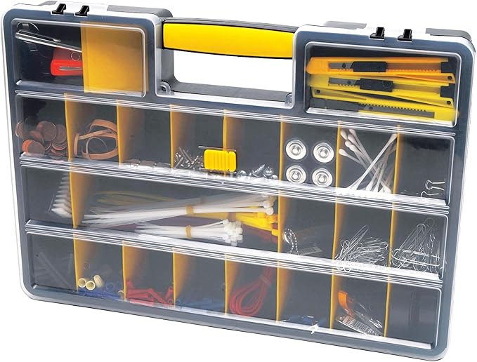 Performance Tool W54037 26 Adjustable Compartment Hardware Organizer Box With Dividers - Durable Plastic Screw Organizer For Nuts, Bolts, Screws, Nails, and Small Hardware