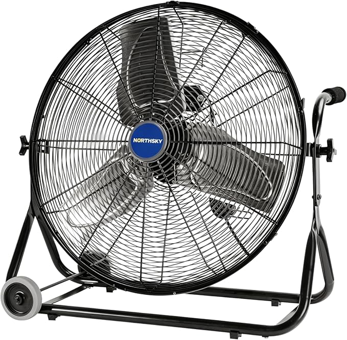 NORTHSKY 24" Floor Fan, 4950 CFM Industrial Fan, 3 Speeds, Durable Steel Safety Grille, 1/4 HP, 360° Head Hit, for Manufacture, Construction, Warehousing with UL-Certified Safety Compliance