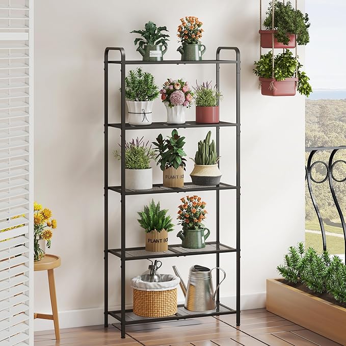 Tajsoon 5 Tier Bathroom Shelf Unit Free Standing Shelves, Metal Display Shelf, Multipurpose Storage Shelf for Bathroom, Kitchen, Entryway, Living Room, Industrial Style, Metal