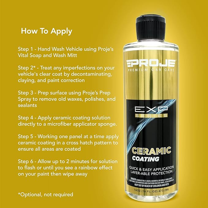 Proje Ceramic Coating - 12+ Month Durability - Easy to Apply - High Gloss - Anti Scratch - Safe on All Surfaces - Hydrophobic SiO2 Top Coat For Cars, Trucks, RVs, and More - 16 fl oz