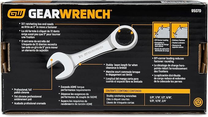 GEARWRENCH 7 Pc. 12 Pt. Stubby Ratcheting Combination Wrench Set, SAE - 9507D