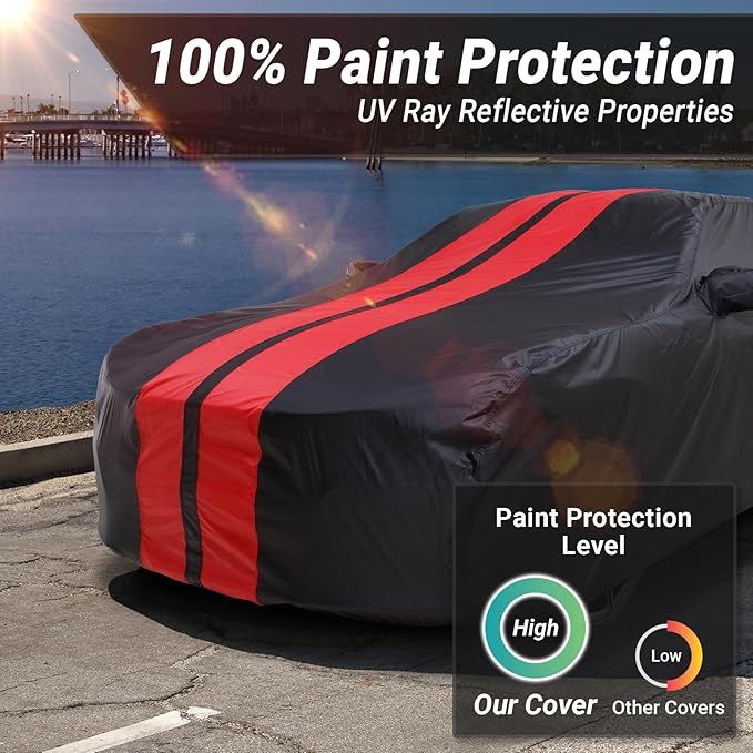 iCarCover Custom Car Cover for Mercedes-Benz A-Class (2019-2022) Waterproof All-Weather Rain Snow UV Sun Protector Full Exterior Indoor Outdoor Car Cover (Stripe - Black/Red)