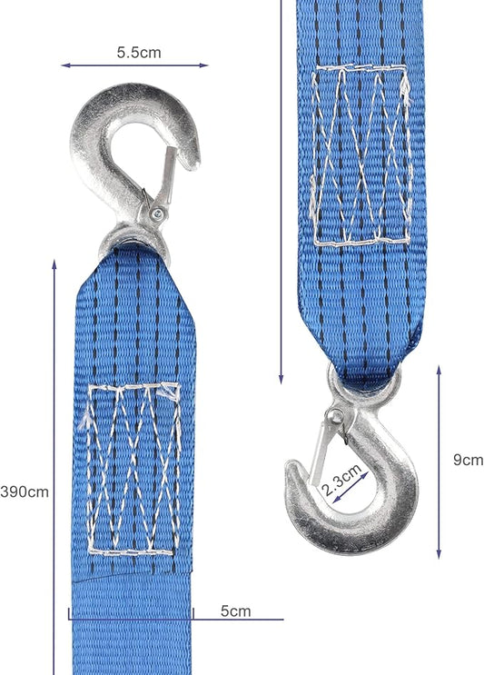 2-Pack 2" x 13' 10,000LB Heavy Duty Nylon Recovery Tow Strap with Hooks - for Vehicle Towing in Roadside Emergencies, Blue