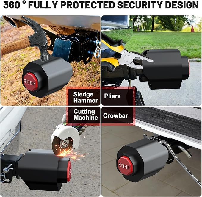 Trailer Lock Fits 2-5/16 Inch Coupler, Trailer Hitch Locks, Trailer Tongue Lock, Trailer Ball Hitch Locks for RV Boat (Red, 2 5/16 Inch 02)