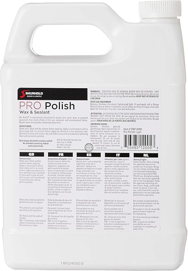 Shurhold Pro Polish Wax – High-Performance Polymer Protection for Fiberglass, Gelcoat, Clear Coat & Metal - 1 Gallon