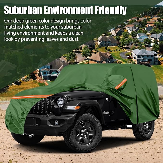 Waterproof Car Covers Replace for 2007-2025 Jeep Wrangler 2 Door, Multilayer Heavy Duty with Cotton Liner All Weather Car Cover with Zipper Door, Windproof Bands for Snow Rain Dust Protection