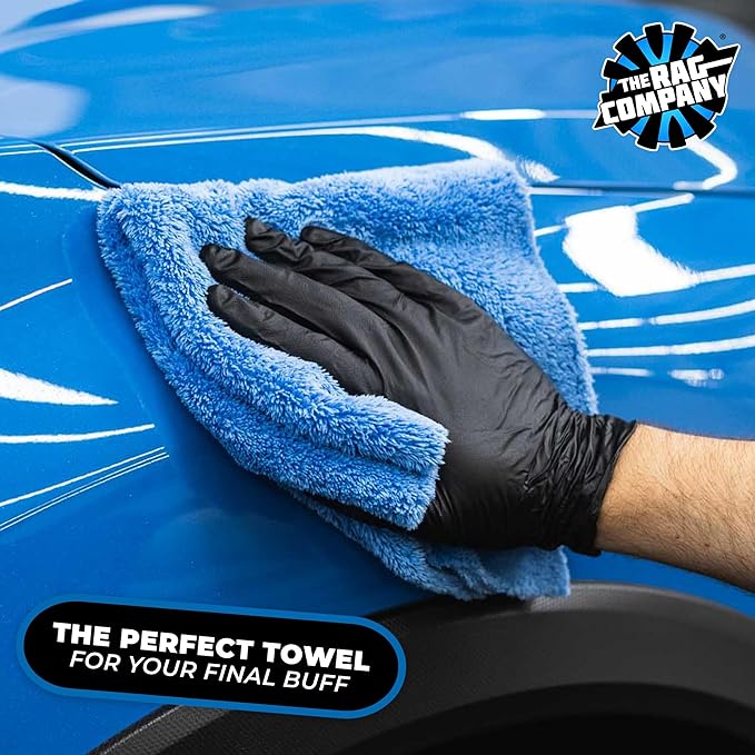 The Rag Company - Eagle Edgeless 500 (4-Pack) Professional Korean 70/30 Blend Super Plush Microfiber Detailing Towels, 500GSM, 16in x 16in, Blue