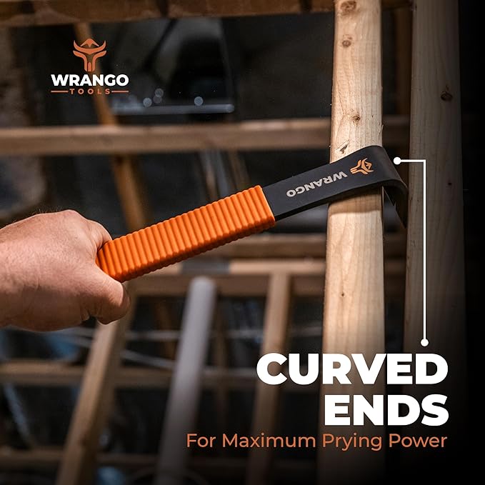 Wrango Tools - 15" Flat Bar Pry Bar - Patented Wide Winged Ends - Heavy Duty Crowbar with Nail Pullers - High Carbon Steel with Shock Absorbing Grip - Roofing & Construction Tool - 5% Donated To Help Farmers