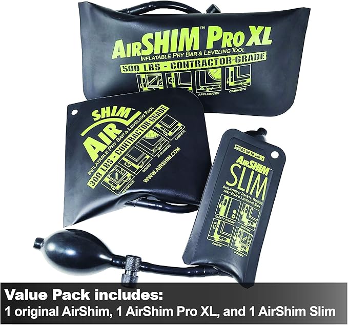 Calculated Industries 1134 AirShim Inflatable Pry Bars and Leveling Tools 3-pc Value Pack – Original AirShim, AirShim Pro XL, and AirShim Slim | Contractor-Grade Alignment Pump Wedges | Set of 3