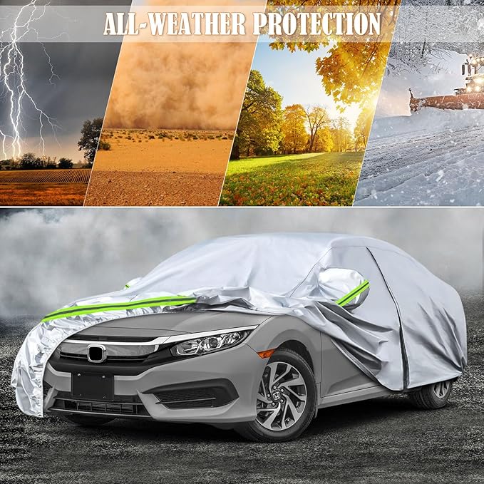 Waterproof Car Covers Replace for 2011-2025 Honda Civic Sedan, 6 Layers All Weather Custom-fit Car Cover with Zipper Door & Windproof Bands for Snow Rain Dust Hail Protection (Civic)