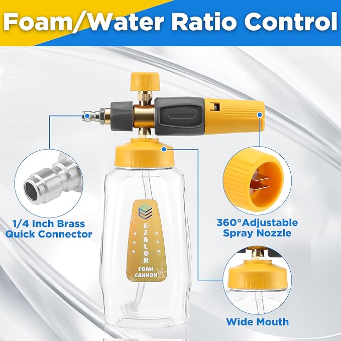 Pressure Washer Foam Cannon Gun Kit with Dual Connector Accessory, Foam Blaster for Car Washing, Double Tip Attachment & 5 Nozzle Tips, 1/4" Quick Connect, 4000 PSI