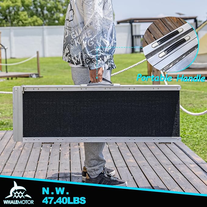 WHALEMOTOR Portable Wheelchair Ramp 8FT, Anti-Slip Aluminum Folding Portable Ramp, Wheelchair Ramps for Home, Weight Capacity Up to 800 LBS, with Transition Plates Above and Below, Loading Dock Plates