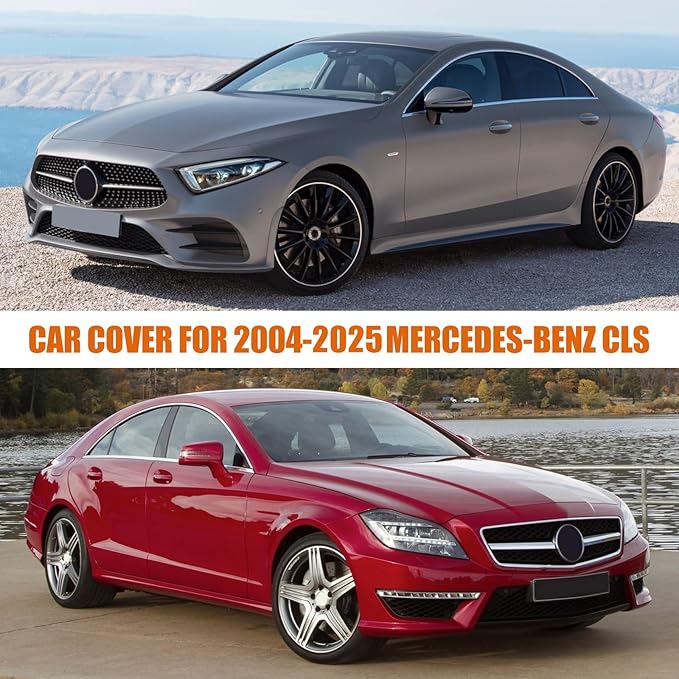 Waterproof Car Covers Replace for 2004-2025 Mercedes Benz CLS, 6 Layers Silver All Weather Car Cover with Zipper Door & Windproof Bands for Snow Rain Dust Protection