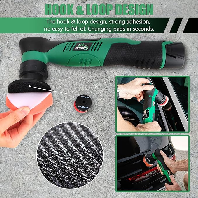 BATOCA S5 Cordless Car Buffer Polisher Kit 1 Inch 3 Inch Dual Action & Rotary Polishing Machine for Car Detailing,2x 2.0Ah Batteries,6 Variable Speeds 2000-5500RPM,Orbital Polisher for Car Boat Polish