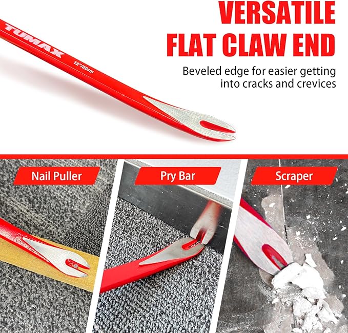 2-Piece Nail Puller Set, 12" Pry Bar, 8" Mini Crowbar with Cats Paw Nail Remover, High Carbon Steel Crowbar Tool for Home Remolding & Woodworking