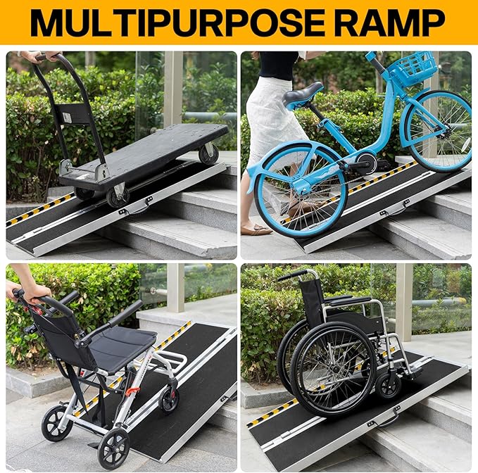 Vie Triomphe Portable Wheelchair Ramp 4FT, Non-Slip Aluminum Folding Handicap Ramp for Seniors, Elderly, Disabled, Wheelchairs, Scooters, Home Entry, Doorways, Steps