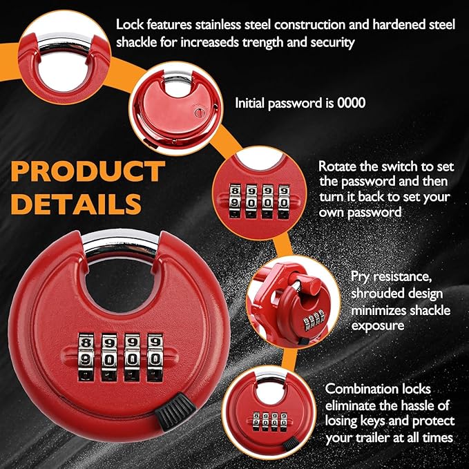 HQPASFY Trailer Hitch Lock with Combination Lock, Trailer Coupler Lock with Pin, Coupler Lock Model Tl-33 Trailer Lock,Fits Over 2" to 2-5/16" Couplers - Red