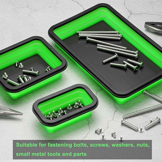 HARFINGTON 3pcs Collapsible Magnetic Parts Tray Set 3 Different Size Foldable Small Metal Parts Tool Tray Rectangle Silicone Bowls for Fixing Screw Bolts Nuts Washers Pins, Orange