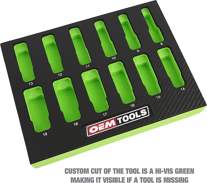OEMTOOLS 23981 12 Piece Deep Socket Set 3/8, Deep Well Socket Set Metric 8mm-19mm, Heat-Treated Alloy Steel Sockets, Hard Chrome Finish, EVA Foam Tray
