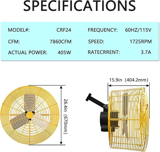 Greenhouse Circulation Fan Air Circulation Fan 1/2 HP 115V Ceiling Wall Mount Fan High Speed Circulation Fan for Greenhouse, Warehouse, Patio, Garage 7860CFM, ETL Listed