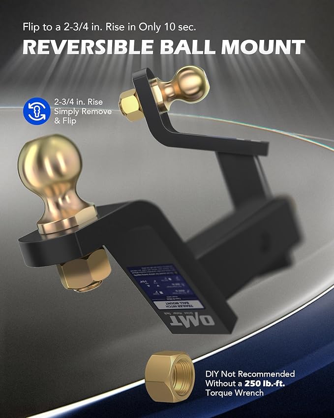 Orion Motor Tech Trailer Hitch Ball Mount, for 2" Receiver with 2" Ball 4" Drop 8000 lb. Towing Capacity, Heavy-Duty Tow Hitch Reversible Ball Hitch for Truck Boat RV Cargo with Hitch Pin & Clip