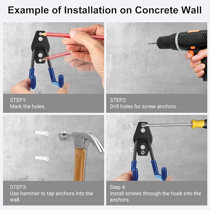 Garage Hook Heavy Duty Wall Storage Hangers, 16 Pack Garage Storage Hooks Steel Tool Organizer Blue for Ladders, Ropes, Garden Tools